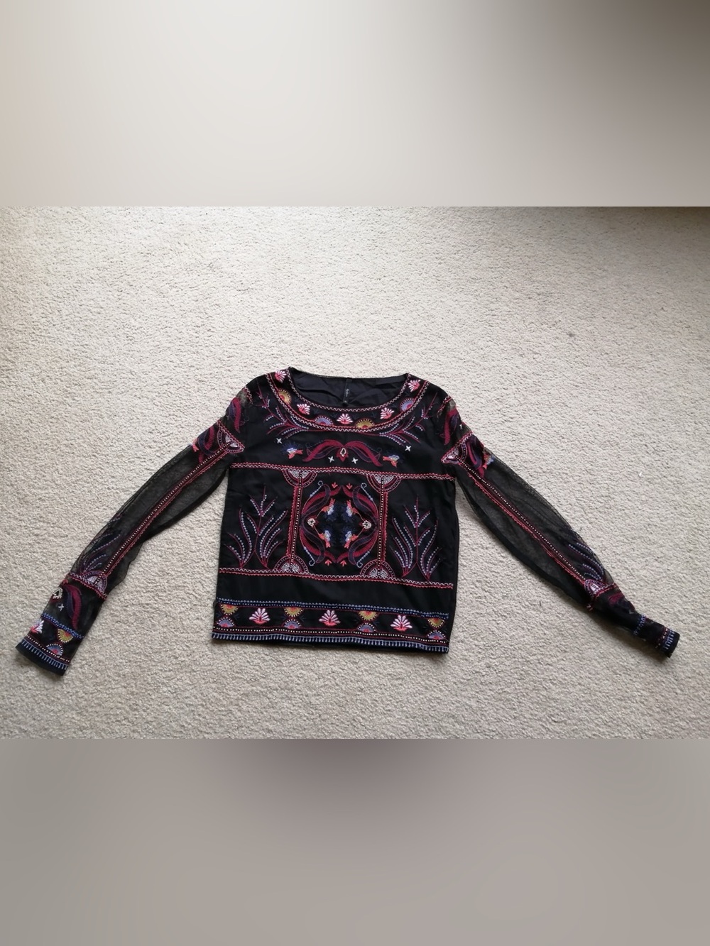 Pepe Jeans Black Crewneck Sweater with Pink and Purple Embroidery